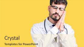  Presentation with doctor in hospital health insurance related icons healthcare person saving medical - Slides with young doctor man wearing hospital background and a  colored foreground