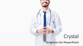  Presentation with hospital - Audience pleasing slide set consisting of young doctor man wearing hospital backdrop and a  colored foreground