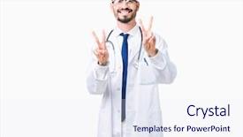  Presentation with hospital - Beautiful presentation theme featuring young doctor man wearing hospital backdrop and a  colored foreground