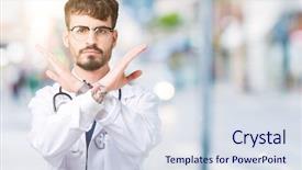  Presentation with hospital - Slides having young doctor man wearing hospital background and a  colored foreground