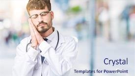  Presentation with hospital - PPT layouts featuring young doctor man wearing hospital background and a  colored foreground