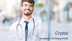  Presentation with hospital - Cool new presentation design with young doctor man wearing hospital backdrop and a  colored foreground