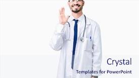  Presentation with hospital - Slides enhanced with young doctor man wearing hospital background and a  colored foreground