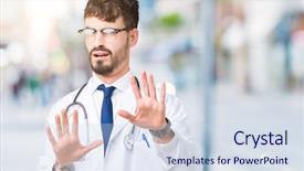  Presentation with panic - Audience pleasing slide deck consisting of young doctor man wearing hospital backdrop and a sky blue colored foreground