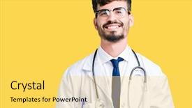  Presentation with hospital - Amazing presentation theme having young doctor man wearing hospital backdrop and a  colored foreground