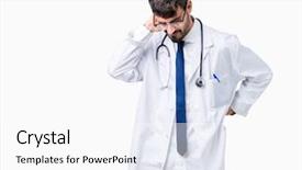  Presentation with hospital - Presentation theme consisting of young doctor man wearing hospital background and a  colored foreground