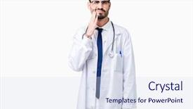  Presentation with hospital - Presentation theme featuring young doctor man wearing hospital background and a  colored foreground
