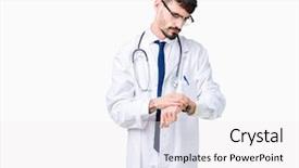  Presentation with hospital - Slides enhanced with young doctor man wearing hospital background and a  colored foreground