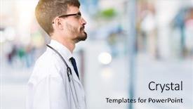  Presentation with hospital - Colorful PPT layouts enhanced with young doctor man wearing hospital backdrop and a  colored foreground