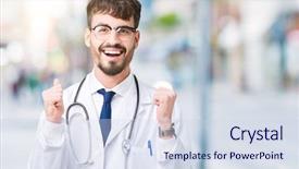  Presentation with hospital - PPT theme having young doctor man wearing hospital background and a  colored foreground