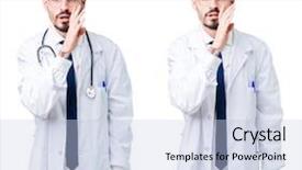  Presentation with collage medical - Amazing PPT theme having young doctor man wearing medical backdrop and a  colored foreground