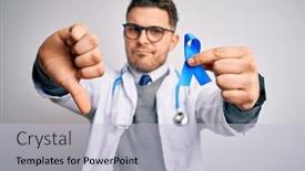  Presentation with colon cancer - Slide deck featuring young-doctor-man-wearing-medical background and a light gray colored foreground