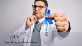  Presentation with colon - Audience pleasing presentation theme consisting of young-doctor-man-wearing-medical backdrop and a light gray colored foreground