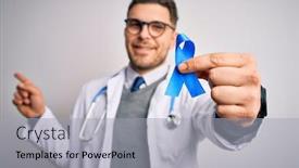  Presentation with colon cancer - Presentation design with young-doctor-man-wearing-medical background and a light gray colored foreground
