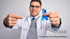  Presentation with colon - PPT layouts having young-doctor-man-wearing-medical background and a light gray colored foreground