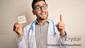  Presentation with alert - Slide deck featuring young-doctor-man-wearing-stethoscope background and a soft green colored foreground