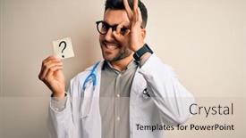  Presentation with eye doctor - Presentation design featuring young-doctor-man-wearing-stethoscope background and a soft green colored foreground