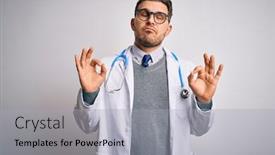  Presentation with medical smiling doctor - Audience pleasing presentation design consisting of young-doctor-man-with-blue backdrop and a light gray colored foreground