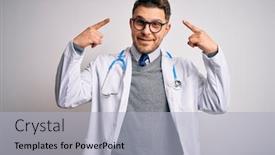  Presentation with blue eyes - Slides with young-doctor-man-with-blue background and a light gray colored foreground