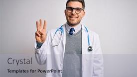  Presentation with medical smiling doctor - Cool new slides with young-doctor-man-with-blue backdrop and a light gray colored foreground