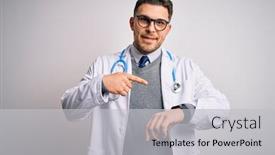  Presentation with blue eyes - Beautiful presentation featuring young-doctor-man-with-blue backdrop and a light gray colored foreground