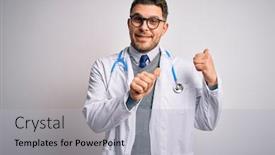  Presentation with medical smiling doctor - Colorful presentation enhanced with young-doctor-man-with-blue backdrop and a light gray colored foreground