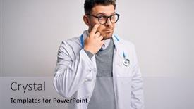  Presentation with medical eye - PPT layouts featuring young-doctor-man-with-blue background and a lemonade colored foreground