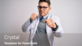  Presentation with blue eyes - Amazing presentation design having young-doctor-man-with-blue backdrop and a gray colored foreground