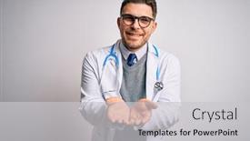  Presentation with medical smiling doctor - Slide set consisting of young-doctor-man-with-blue background and a light gray colored foreground