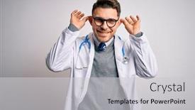  Presentation with blue eyes - Presentation featuring young-doctor-man-with-blue background and a light gray colored foreground