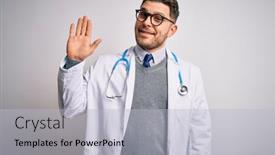  Presentation with blue eyes - Theme featuring young-doctor-man-with-blue background and a light gray colored foreground