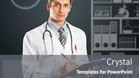  Presentation with clipboard stethoscope - Colorful theme enhanced with young doctor man with stethoscope and clipboard against different backgrounds backdrop and a gray colored foreground