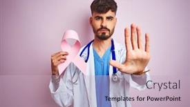 Presentation with pink ribbon - Cool new presentation theme with young-doctor-man-with-tattoo backdrop and a soft green colored foreground