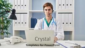  Presentation with attitude - Presentation having young-doctor-man-working background and a light gray colored foreground