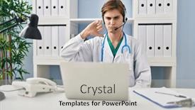  Presentation with negative - Theme enhanced with young-doctor-man-working background and a light gray colored foreground