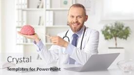  Presentation with doctor office - PPT theme with young-doctor-neurologist-sitting background and a light gray colored foreground