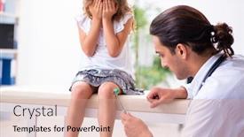  Presentation with pediatrician - PPT theme having young-doctor-pediatrician background and a coral colored foreground