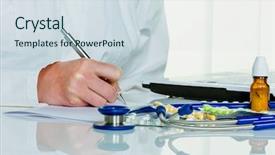  Presentation with prescription drugs - Cool new slides with young doctor prescribes medication prescription backdrop and a sky blue colored foreground