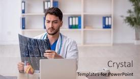  Presentation with radiologist - PPT theme with young-doctor-radiologist-sitting background and a light gray colored foreground