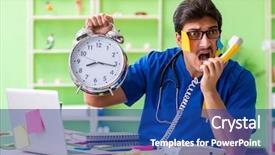  Presentation with doctor in hospital health insurance related icons healthcare person saving medical - Amazing presentation theme having young doctor sitting in hospital backdrop and a  colored foreground