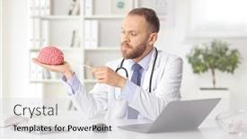  Presentation with brain computer - Theme enhanced with young-doctor-sitting background and a light gray colored foreground