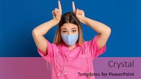  Presentation with blue pink - Presentation theme featuring young-doctor-wearing-a-mask background and a coral colored foreground