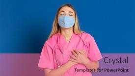  Presentation with face mask - Amazing presentation theme having young-doctor-wearing-a-mask backdrop and a coral colored foreground