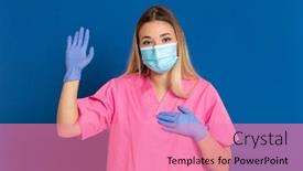  Presentation with face mask - Presentation theme enhanced with young-doctor-wearing-a-mask background and a coral colored foreground