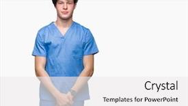  Presentation with simple medical - PPT theme featuring young doctor wearing medical uniform background and a  colored foreground