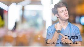  Presentation with medical - Theme with young doctor wearing medical uniform background and a  colored foreground