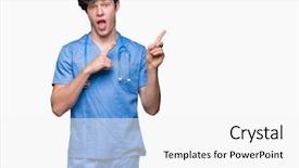 Presentation with medical protective wears - Cool new slides with young doctor wearing medical uniform backdrop and a  colored foreground