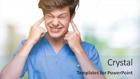  Presentation with medical concept - Slide deck consisting of young doctor wearing medical uniform background and a  colored foreground