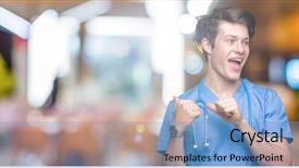  Presentation with medical robot hand and doctor - Cool new theme with young doctor wearing medical uniform backdrop and a  colored foreground