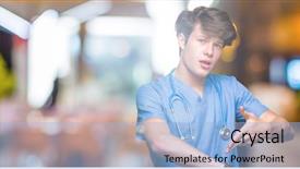  Presentation with medical protective wears - Presentation theme with young doctor wearing medical uniform background and a  colored foreground